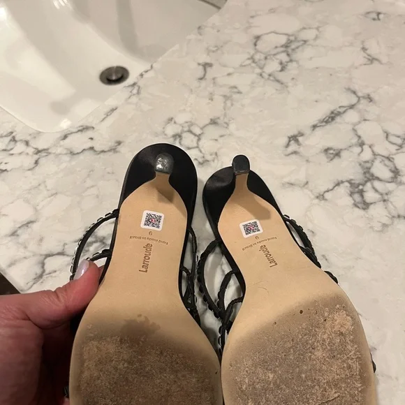 Larroude Women’s Black Strappy Beaded Heels size 9 worn once beautiful and sexy